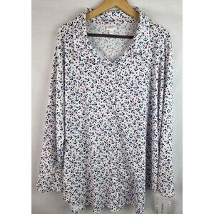 LuLaRoe Valentina Women's Shirt Size 2XL White Anchors Nautical Long Sleeve Top